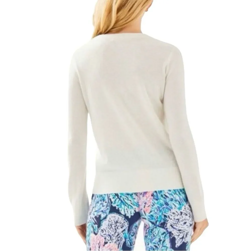 Lilly Pulitzer Coconut Odetta Sweater Wool Blend Rhinestone Neckline Size Large - Picture 4 of 13